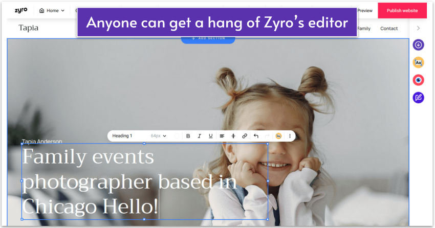Zyro's editor