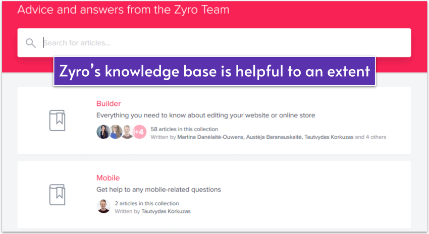 Zyro's knowledge base