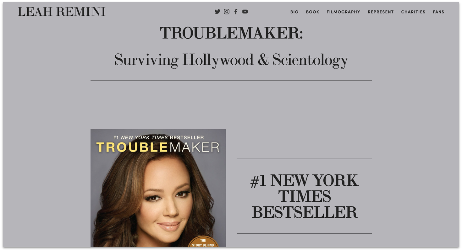 Leah Remini homepage made with Squarespace