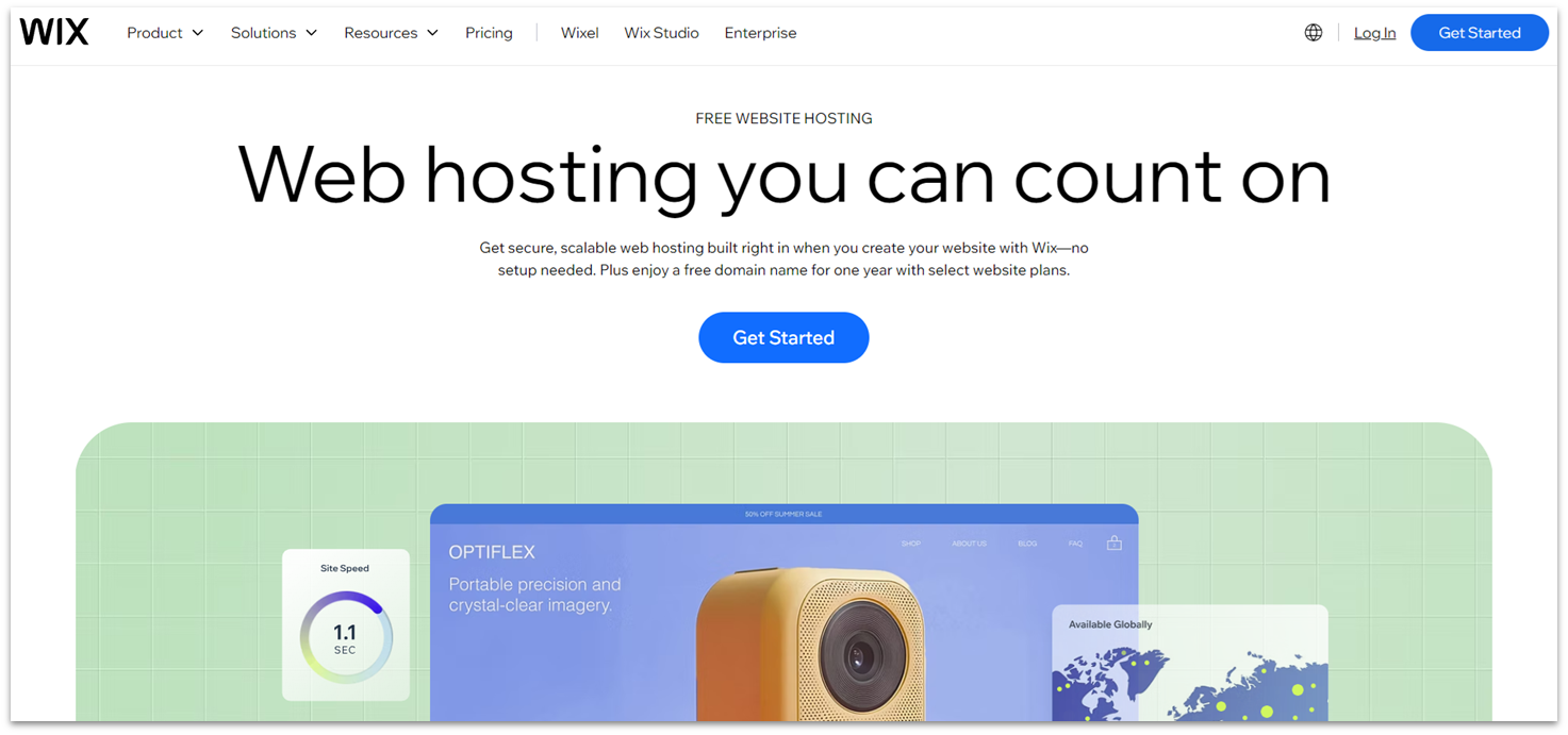 Wix free web hosting landing page