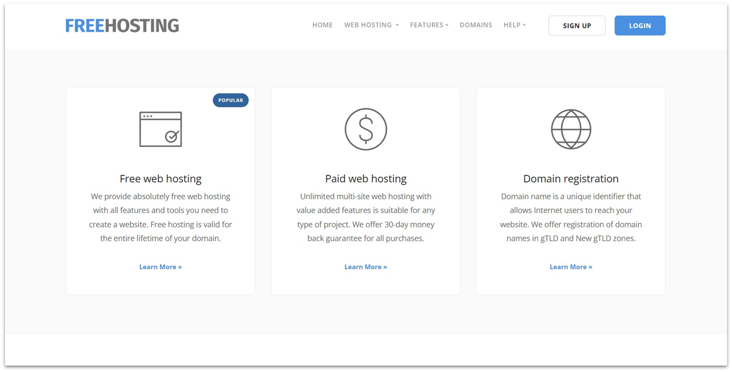 FreeHosting.com website landing page