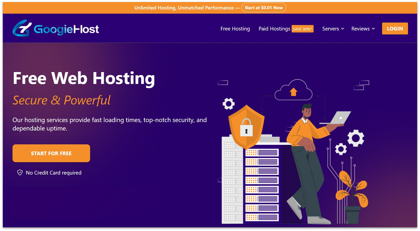GoogieHoost free web hosting website landing page