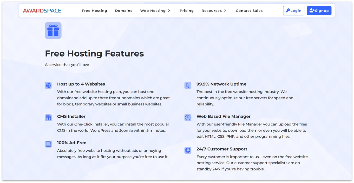 AwardSpace free web hosting landing page