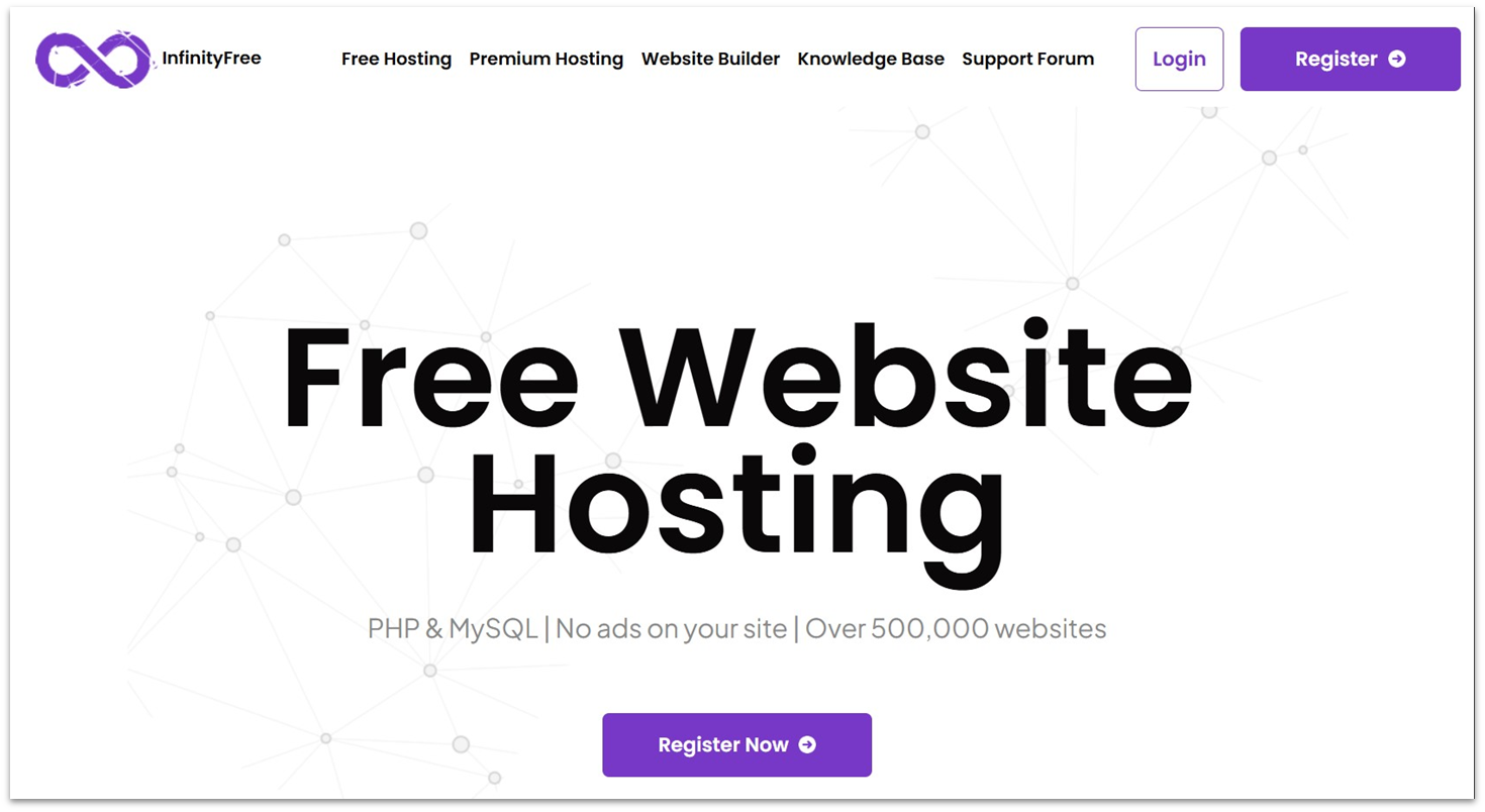 InfinityFree free website hosting landing page