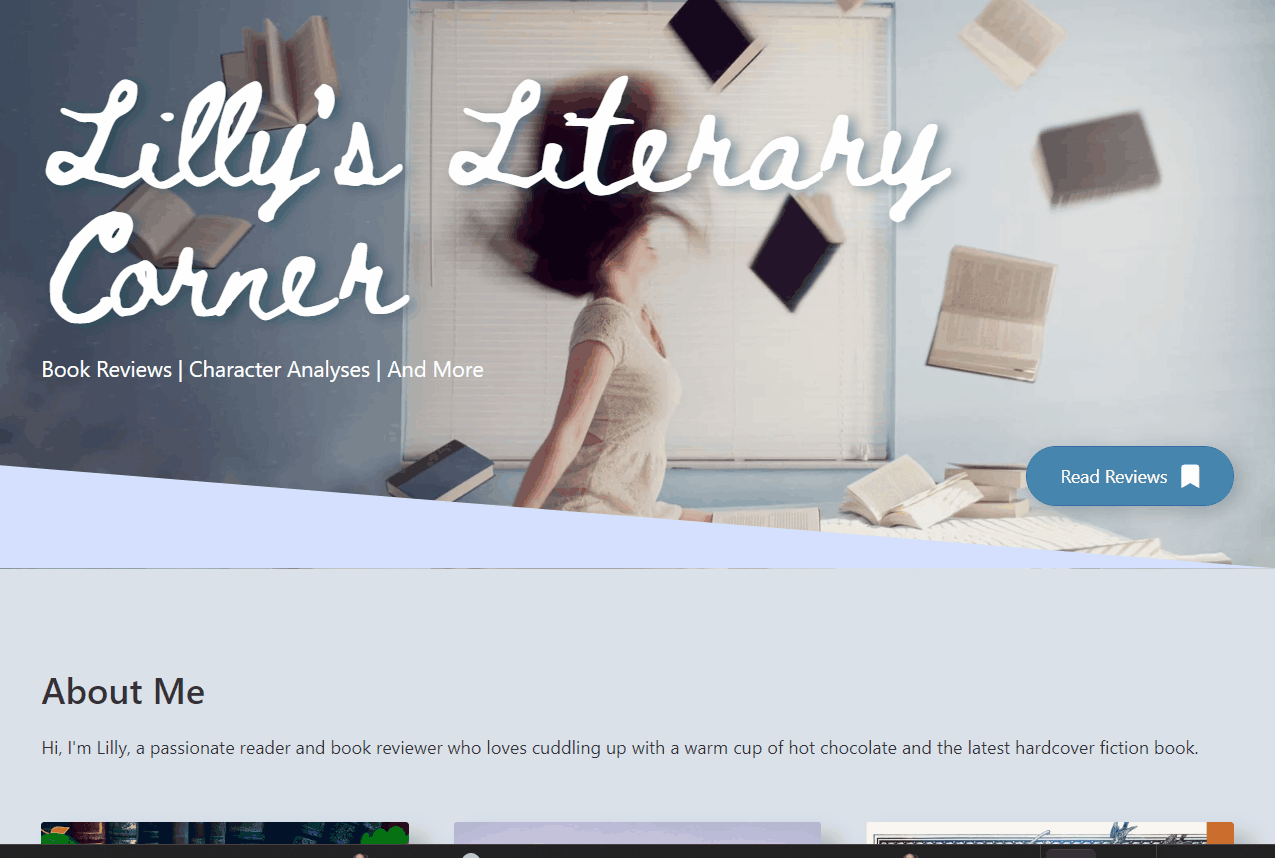Mock book blog home page