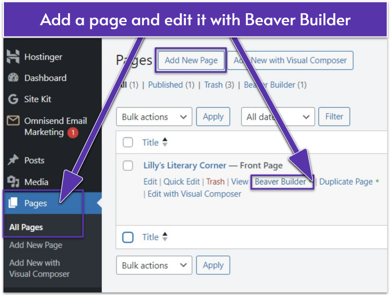 WordPress Pages menu