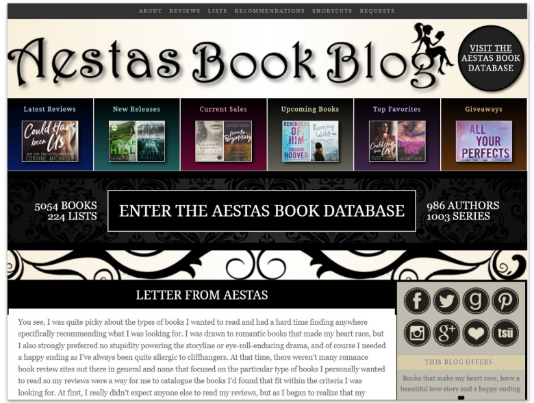 Aestas Book Blog home page