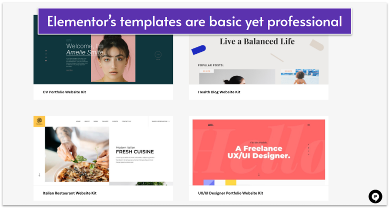 Elementor's template library