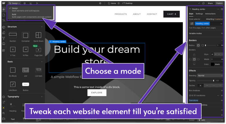 Webflow's editor