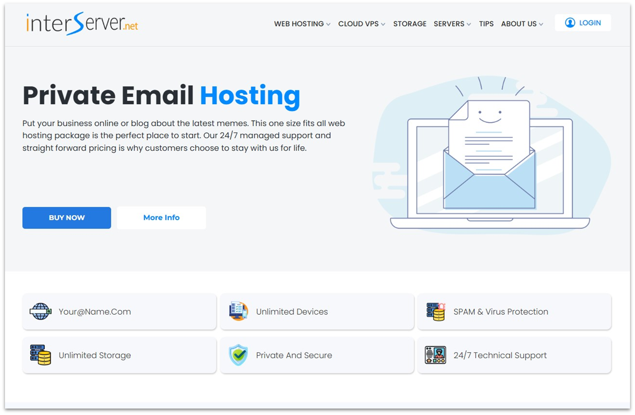 InterServer email hosting page