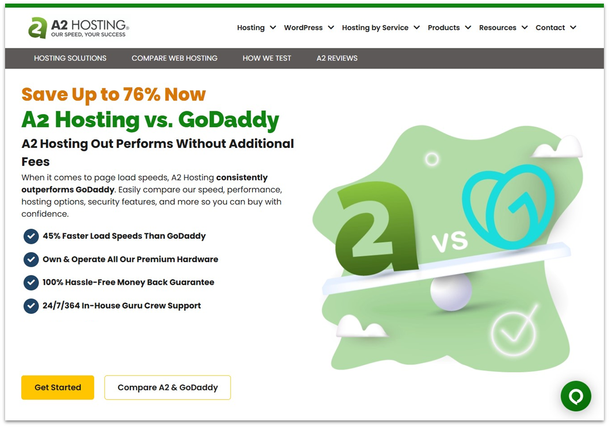 A2 Hosting landing page