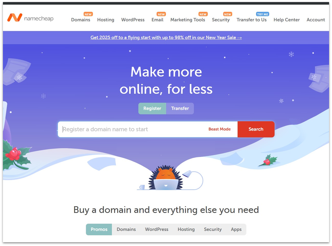 Namecheap landing page