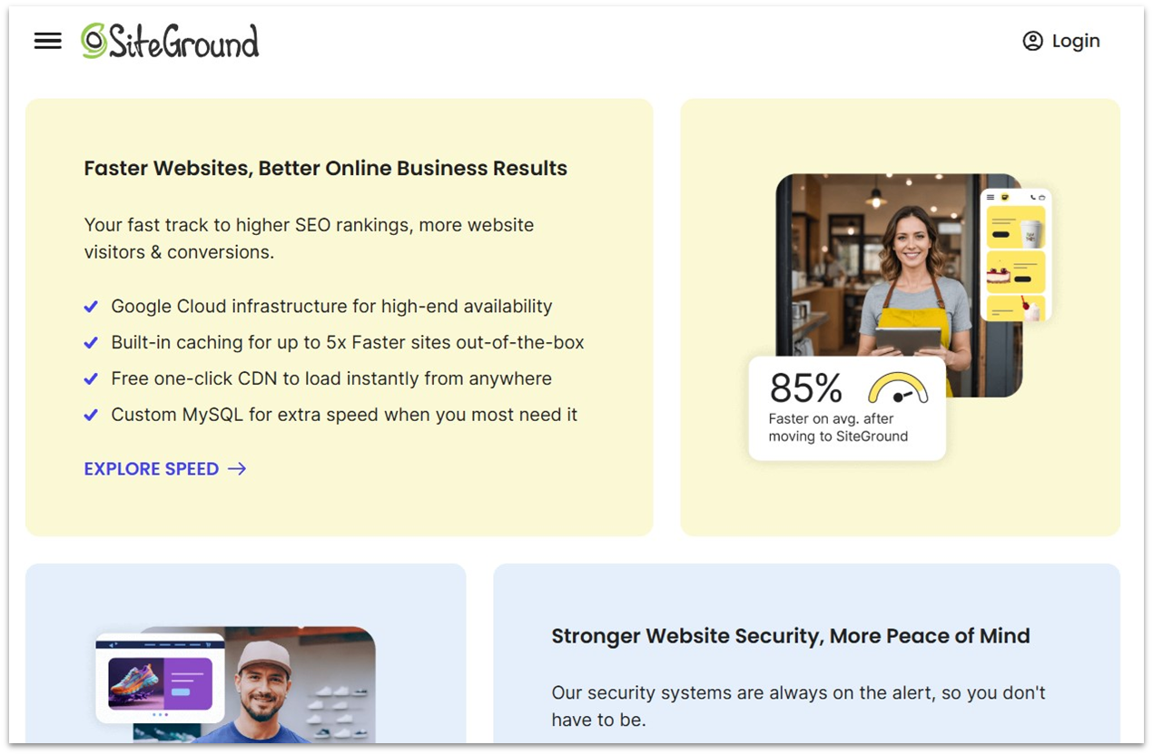 SiteGround landing page section showcasing Google Cloud