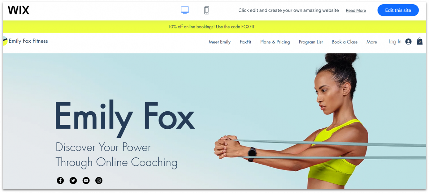 Wix personal trainer template
