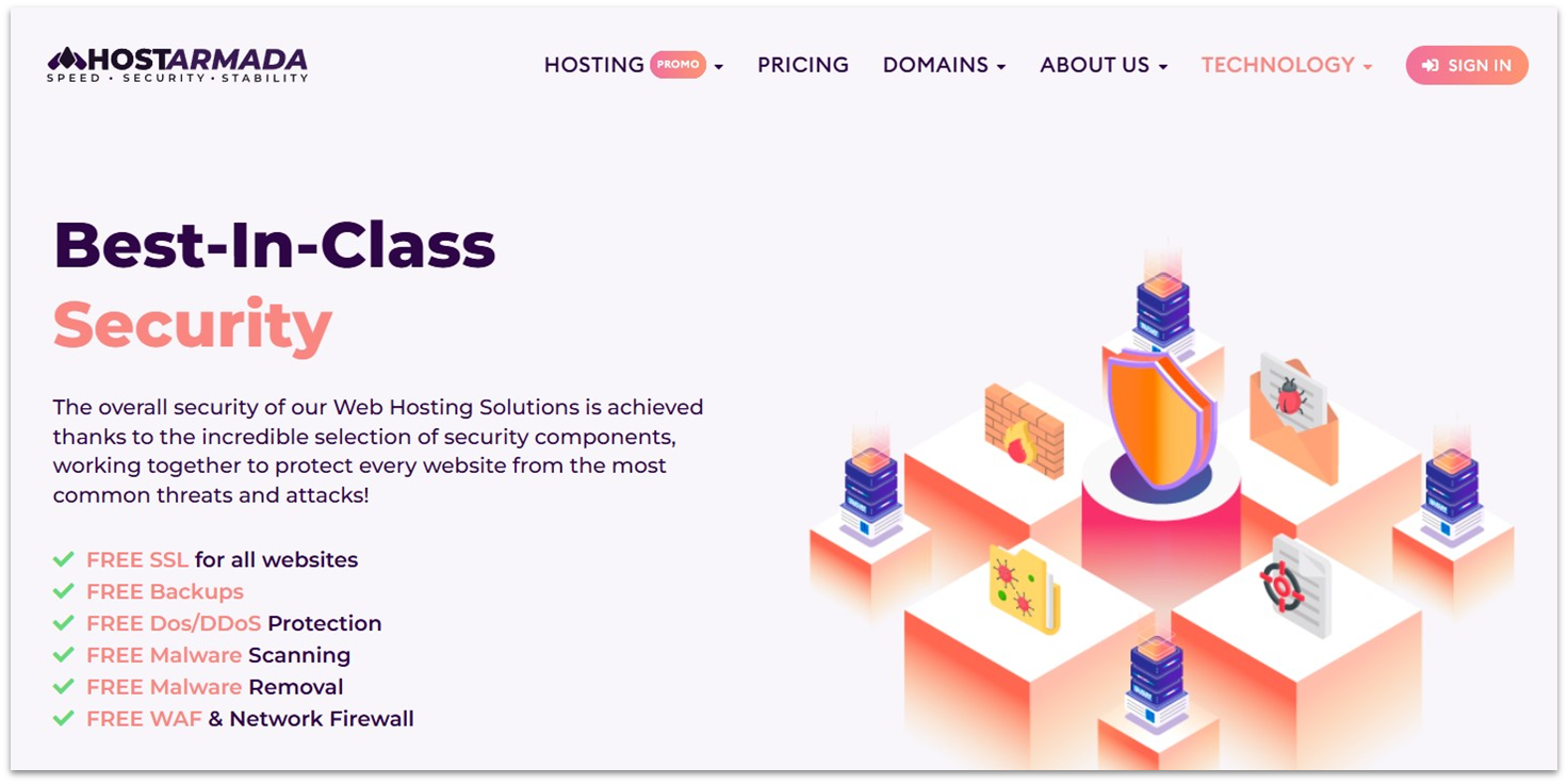 HostArmada's security for hosting page