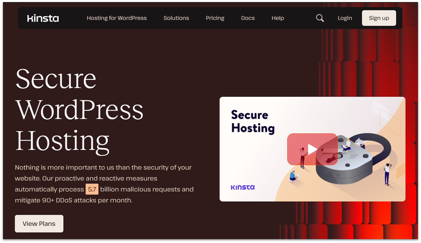 Kinsta's secure WordPress hosting landing page