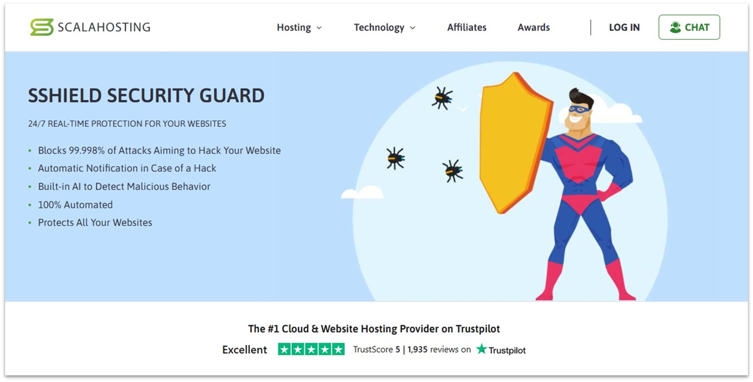 ScalaHosting's SShield Security landing page