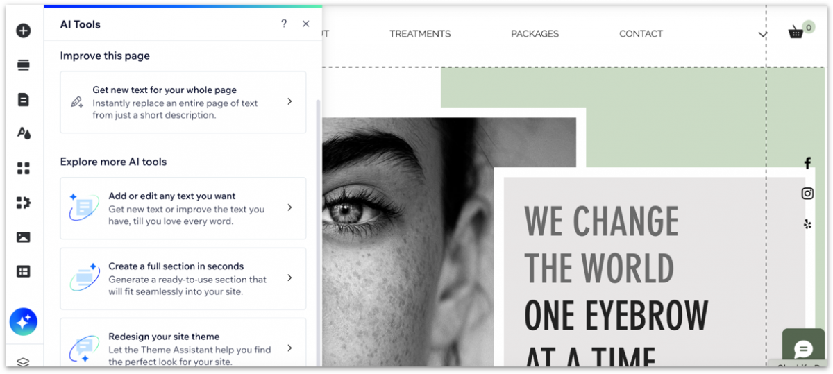 Screenshot of Wix's list of AI tools