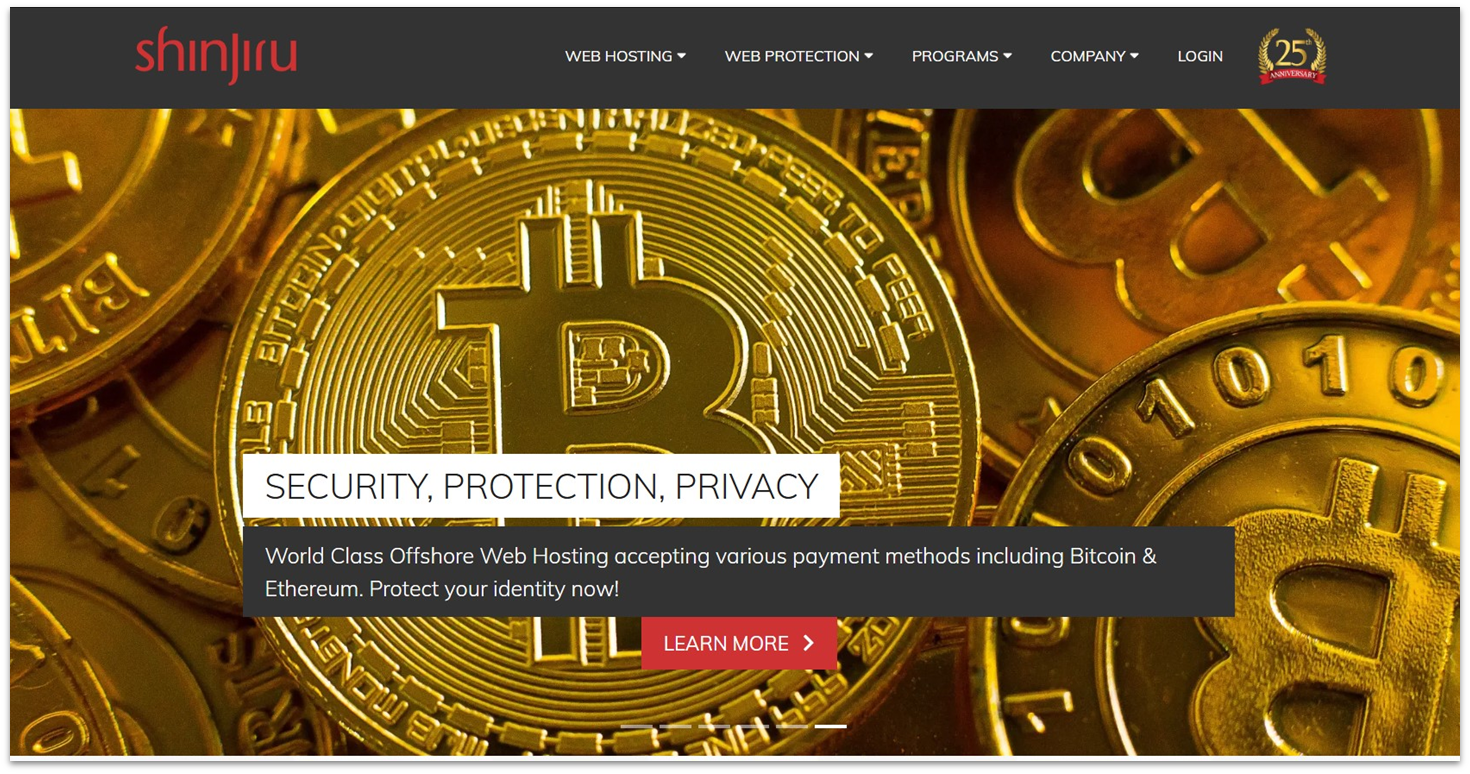 Shinjiru Bitcoin hosting landing page