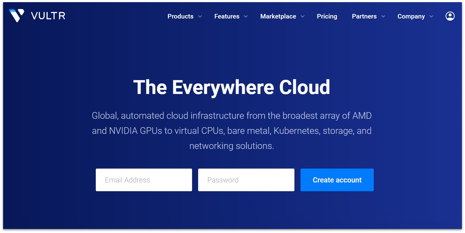 Vultr cloud hosting landing page