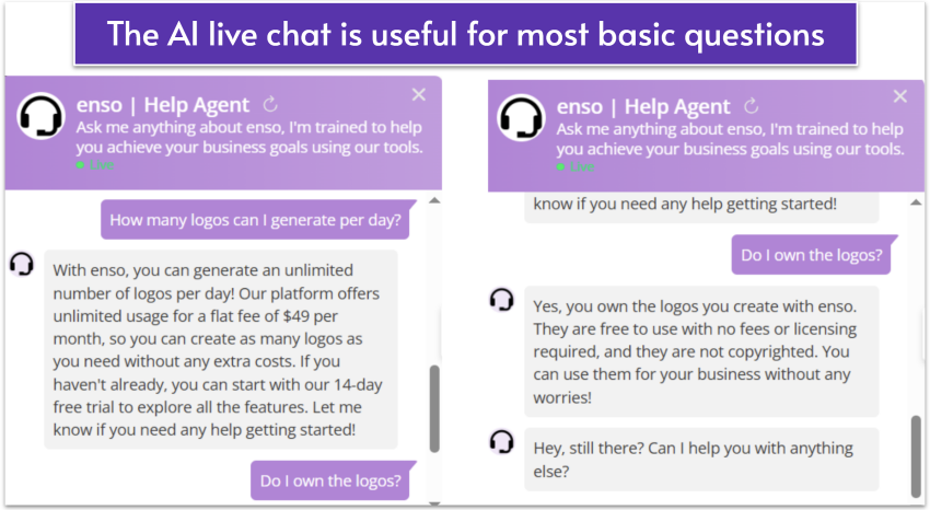 My interaction with Enso.bot's AI live chat