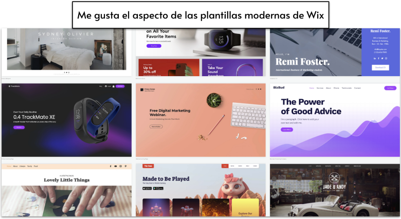 Some of the templates in the Wix library