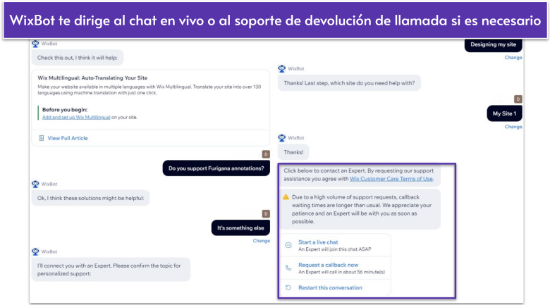 Conversation with WixBot
