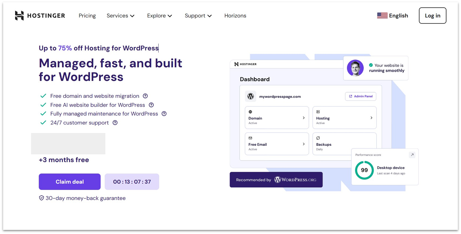 Hostinger web hosting landing page
