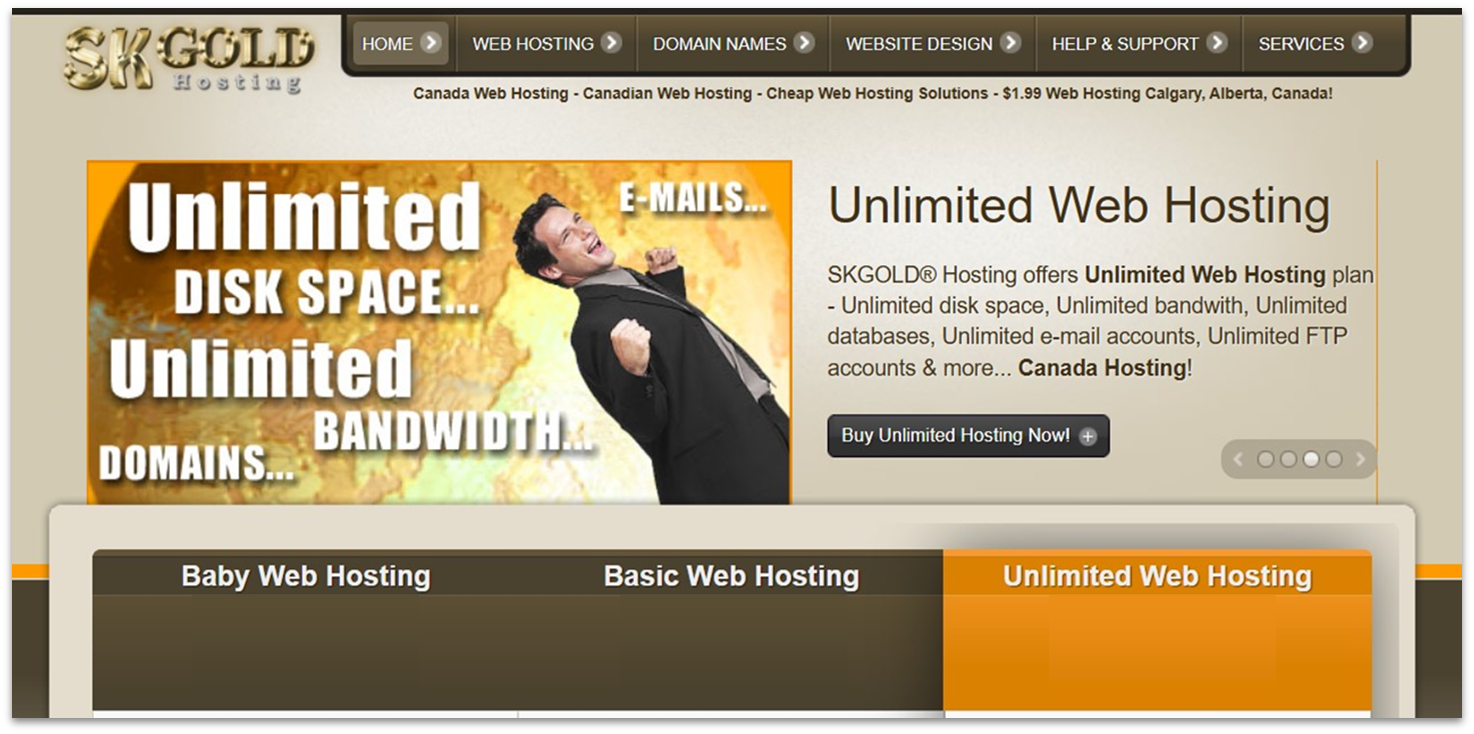 SKGOLD web hosting landing page