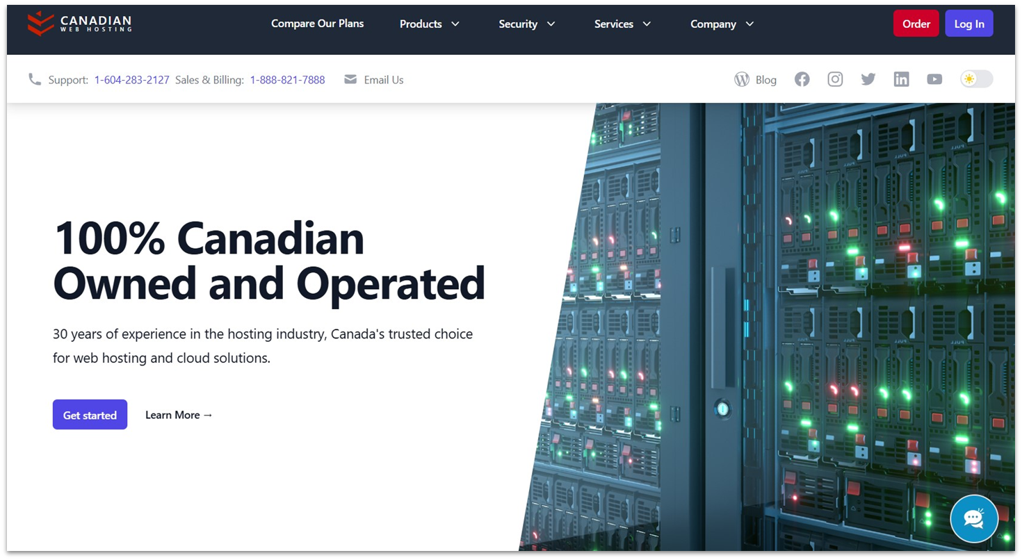 Canadian Web Hosting landing page