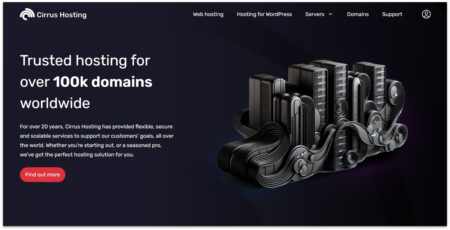 Cirrus Hosting web hosting landing page