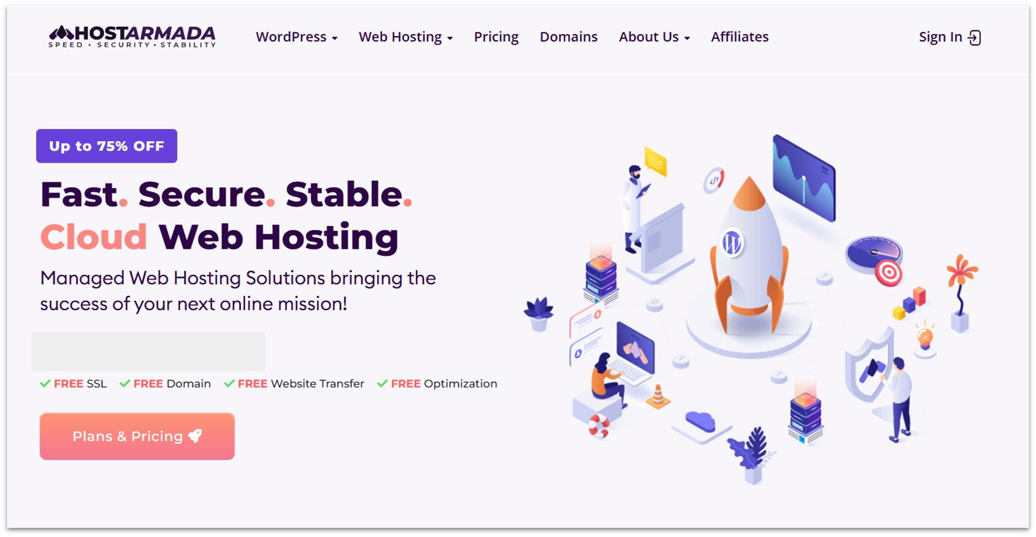 HostArmada web hosting landing page