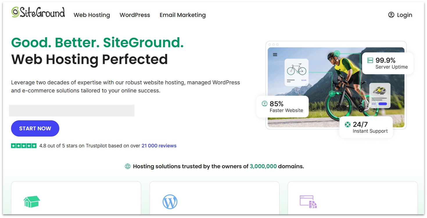 SiteGround web hosting landing page