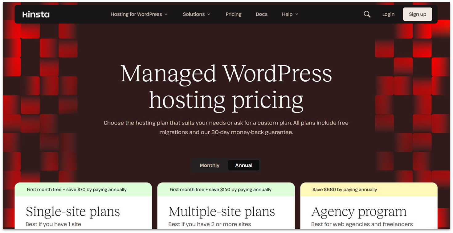 Kinsta web hosting landing page