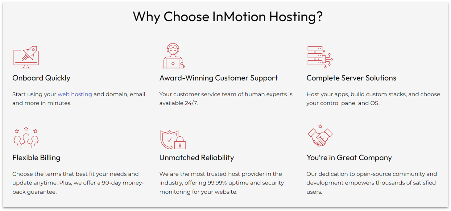 InMotion Hosting web hosting features