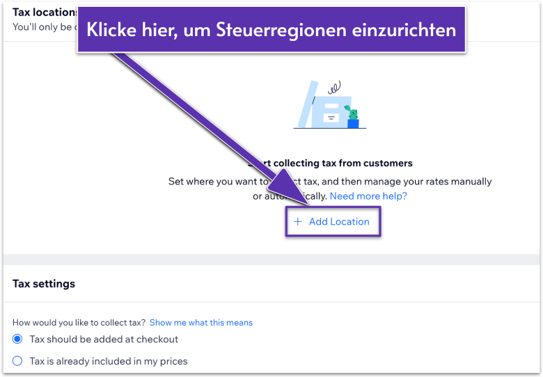Wix Steuereinstellungen