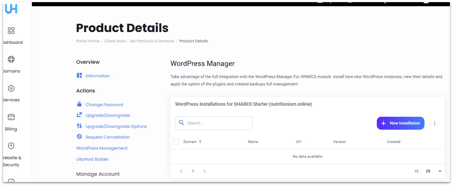 UltaHost WordPress manager