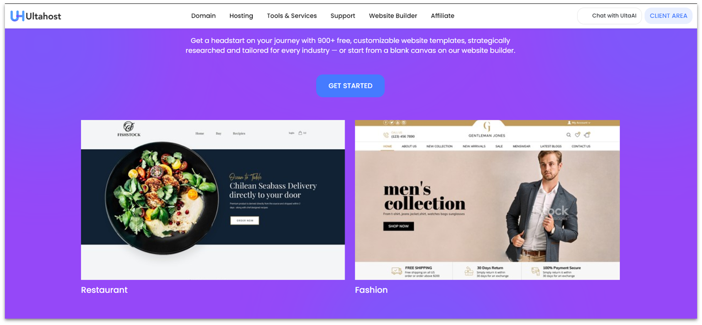 Ultahost website builder sample templates