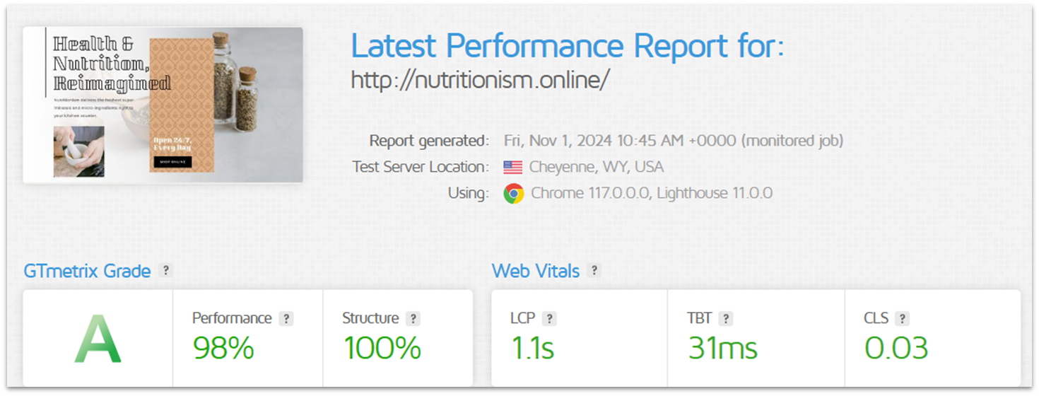 UltaHost GTmetrix report