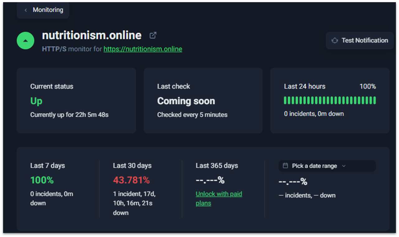 UltaHost UptimeRobot report