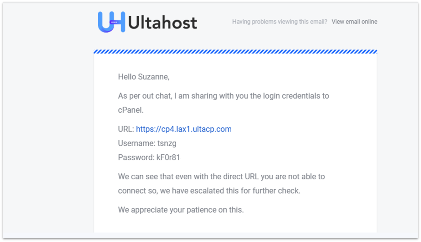 Ultahost support email