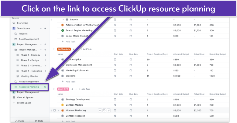 ClickUp Resource Management template