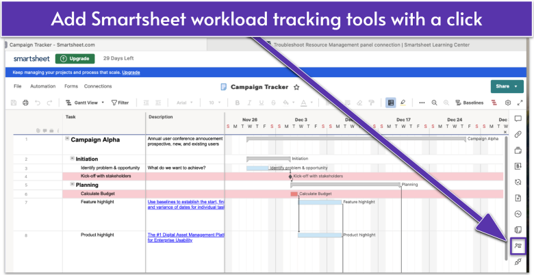 Smartsheet campaign tracker project sheet