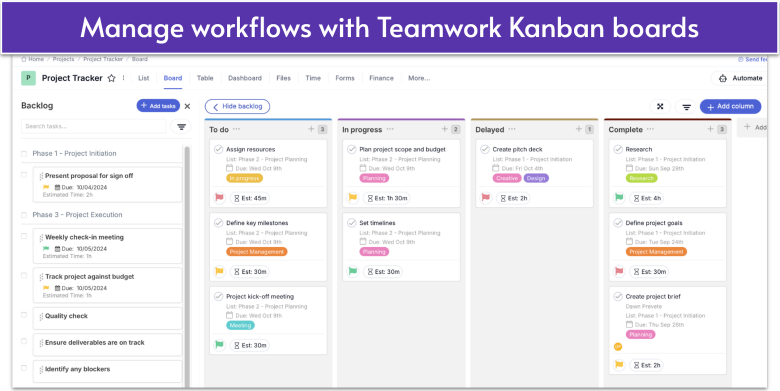 Teamwork Kanban Board for managing resources
