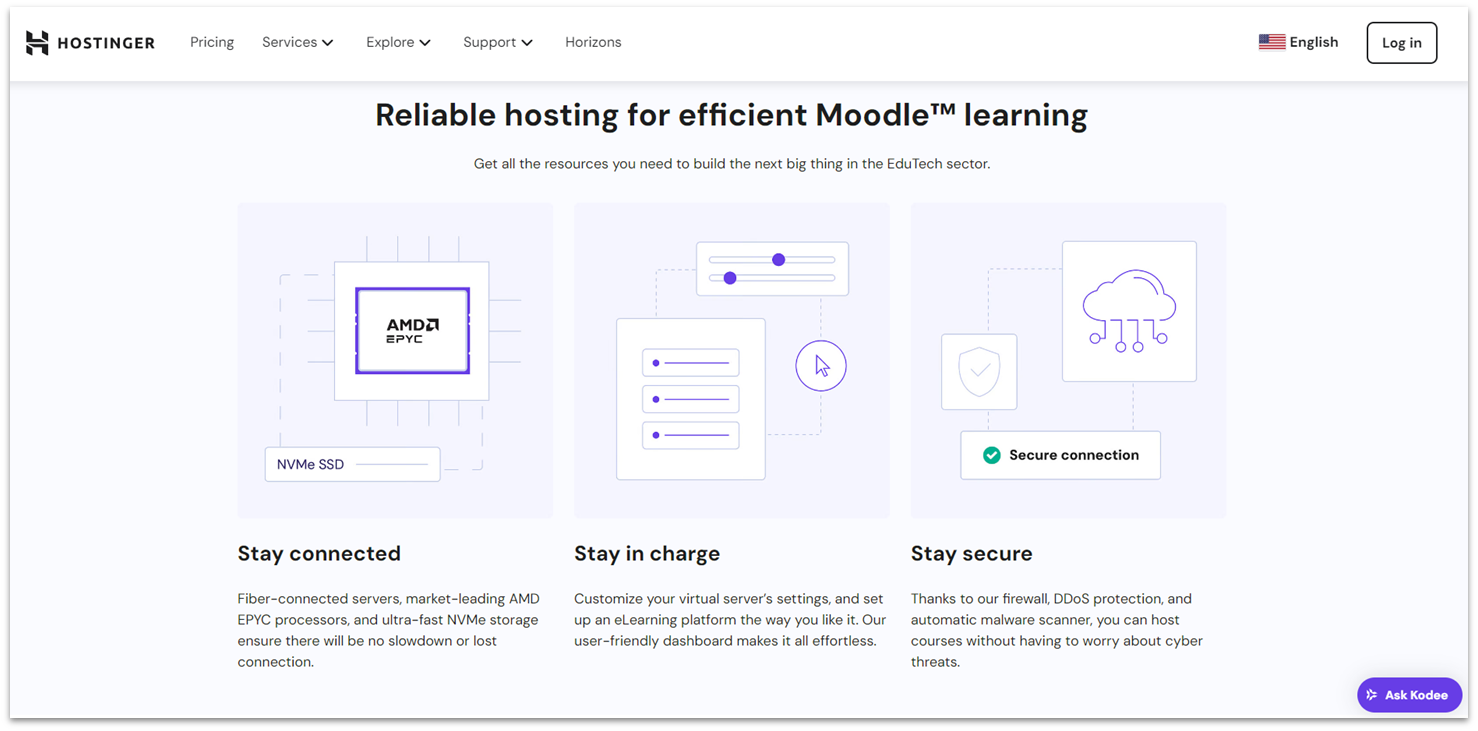 Hostinger Moodle VPS hosting features