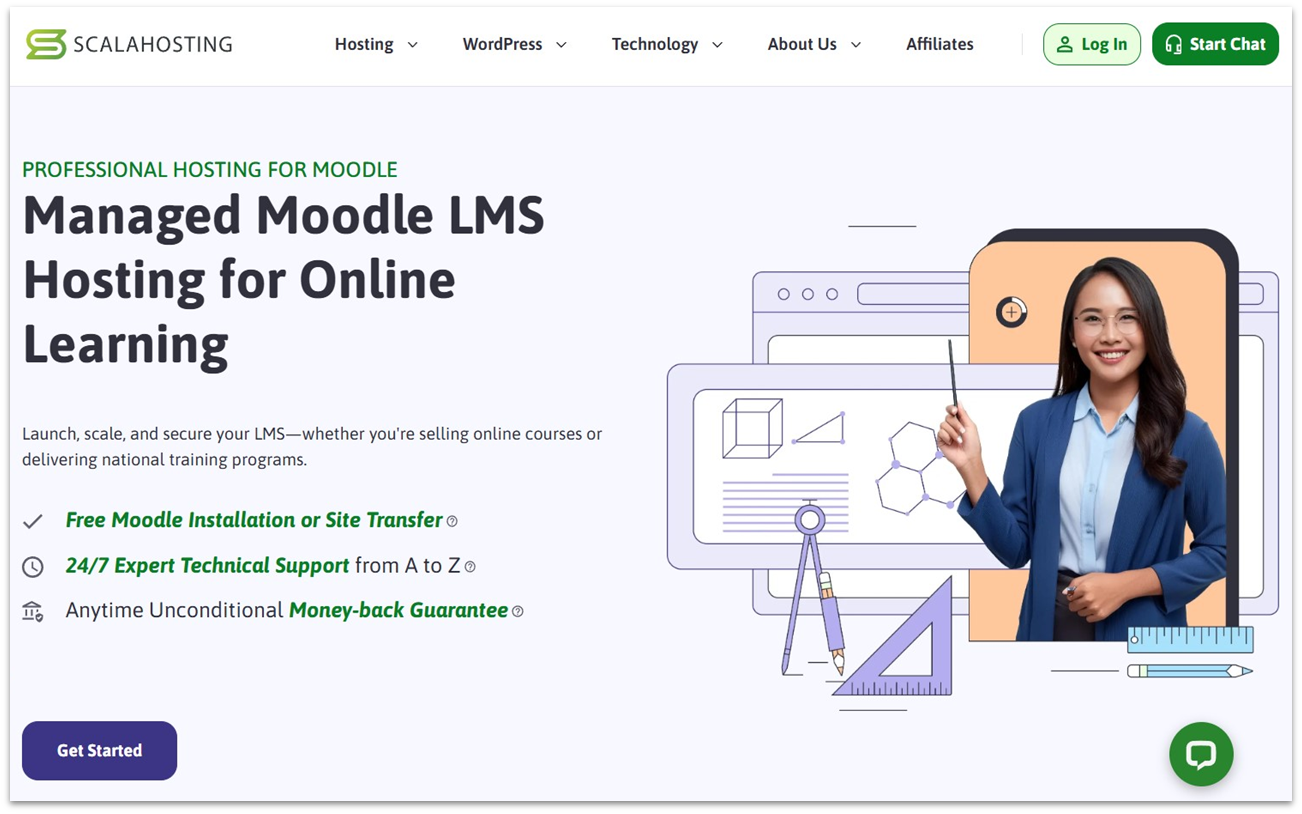ScalaHosting's Moodle LMS hosting page