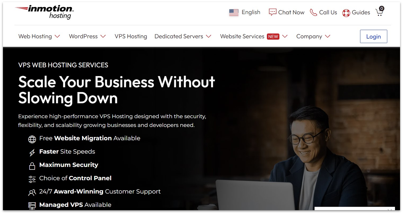 InMotion Hosting's VPS web hosting landing page
