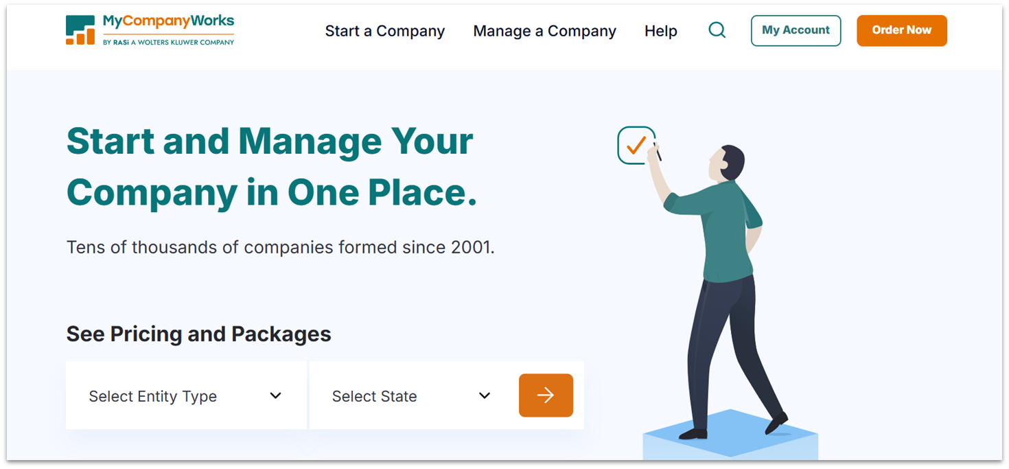 MyCompanyWorks LLC formation services packages page