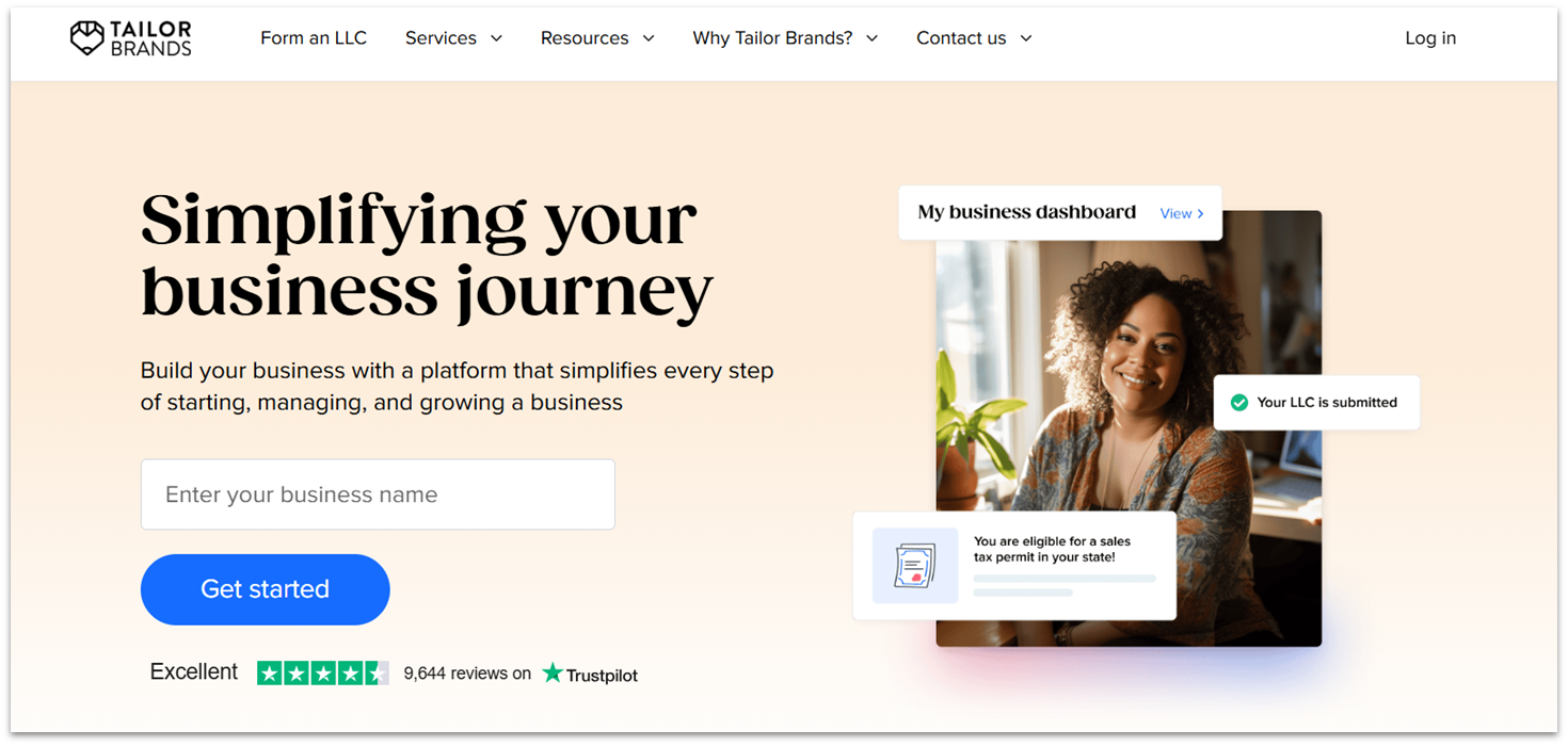 Tailor Brands LLC Formation Services home page