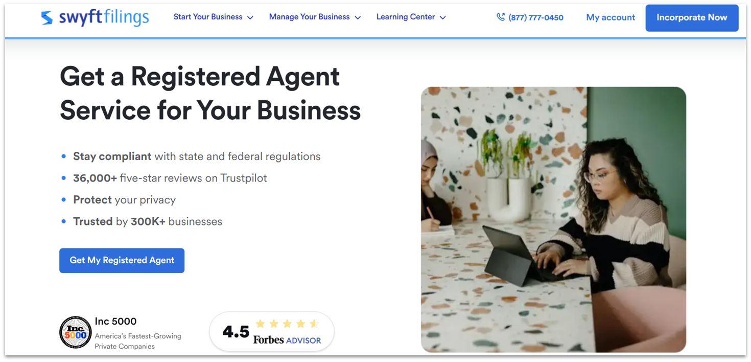 Swyft Filings Registered Agent services page
